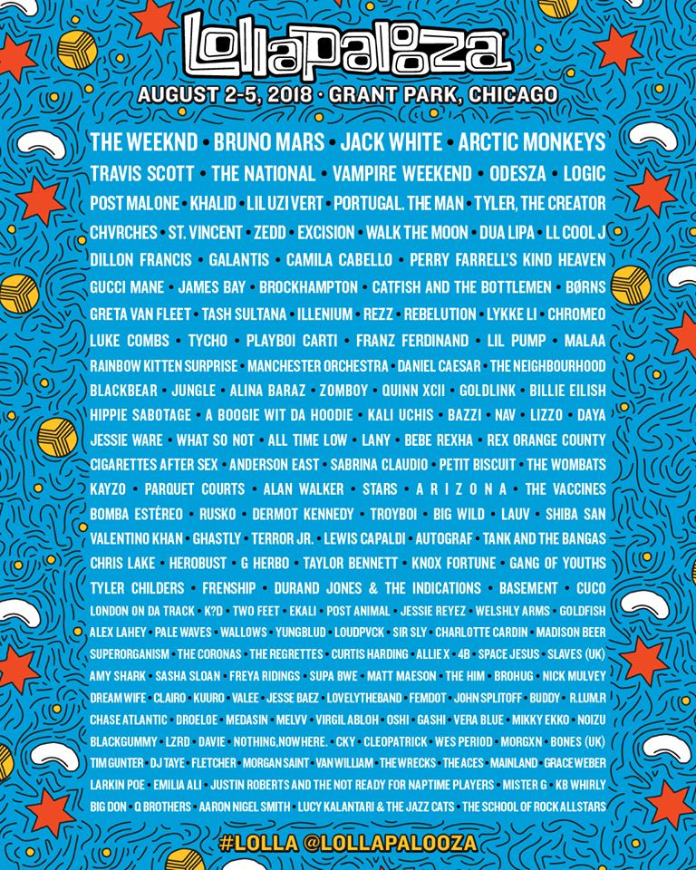Lollapalooza 2018 lineup (Jack White, Arctic Monkeys, The National