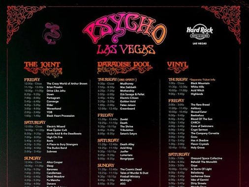 Psycho Las Vegas Schedule